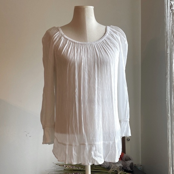 INC International Concepts Tops - *Like New* INC Women’s White Flowy Semi Sheer Boho Peasant Top Poet Blouse Lace